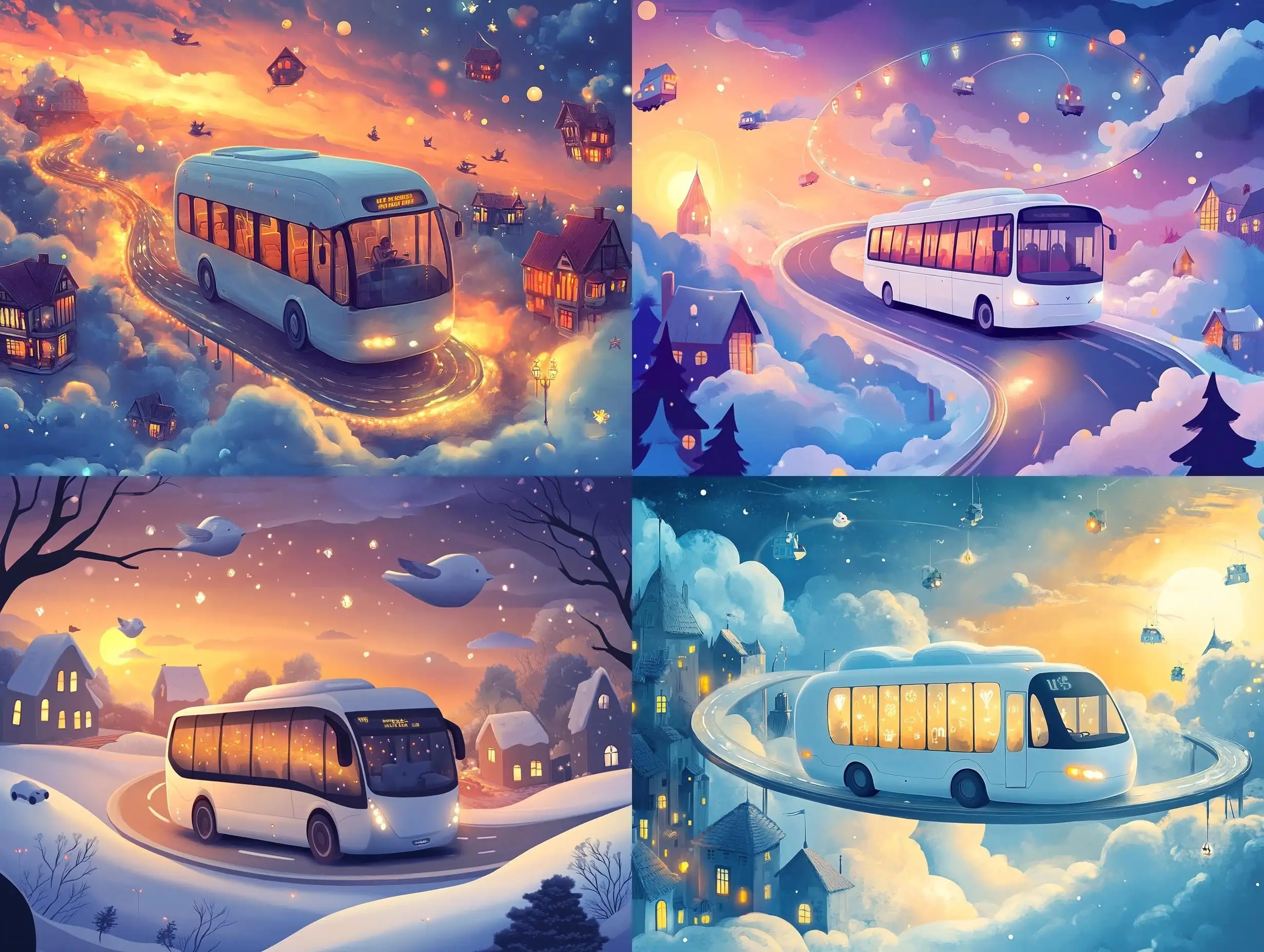 Whimsical-New-Years-Bus-Journey-Above-Clouds-with-Floating-Houses-and-Festive-Lights