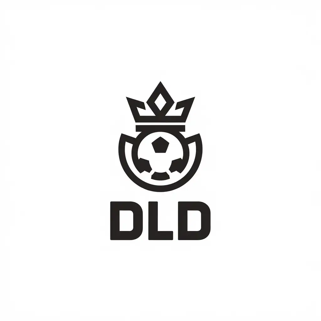 a vector logo design,with the text "DLD", main symbol:soccer, crown,Moderate,be used in Internet industry,clear background