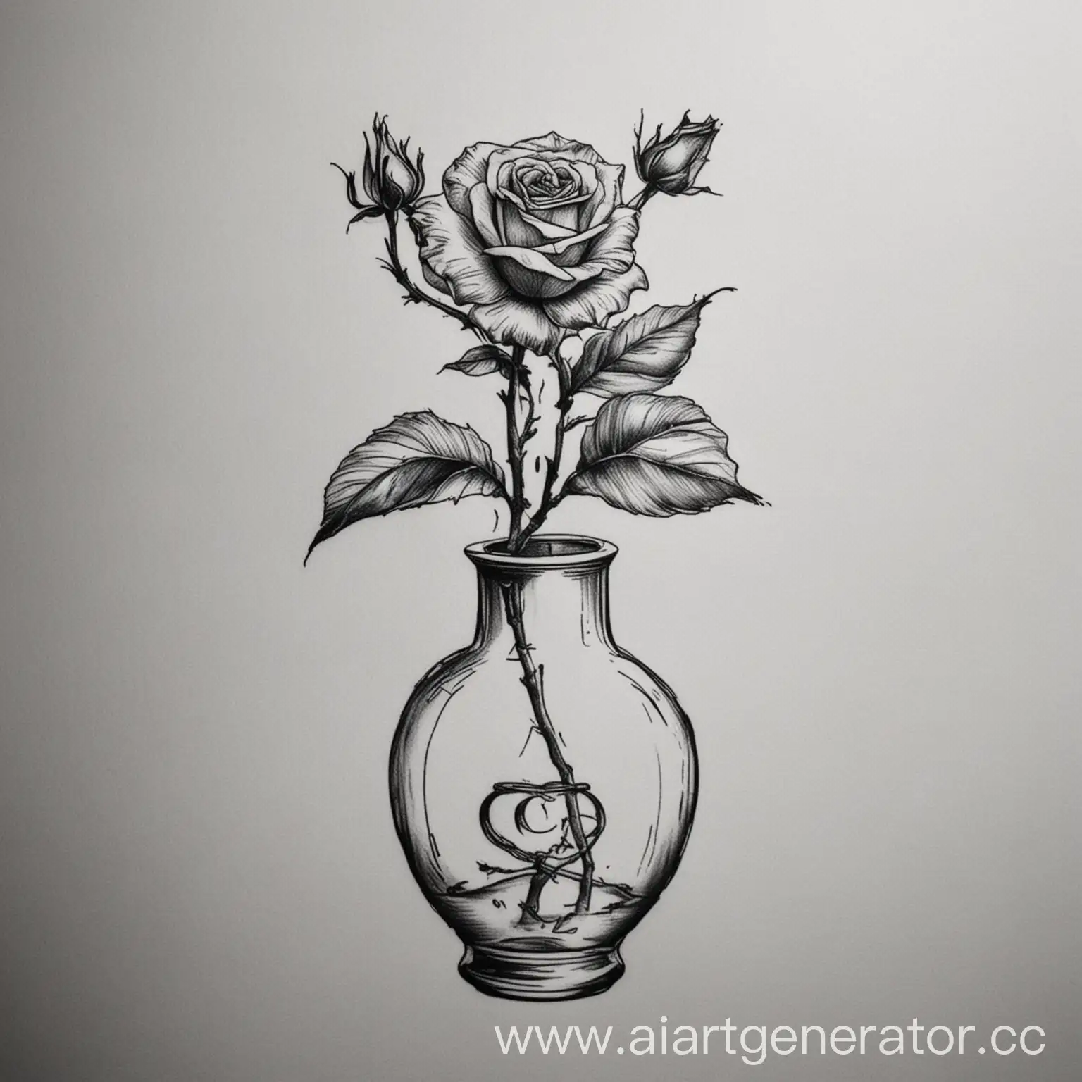 Minimalist-Budded-Rose-in-Vase-Tattoo-Sketch