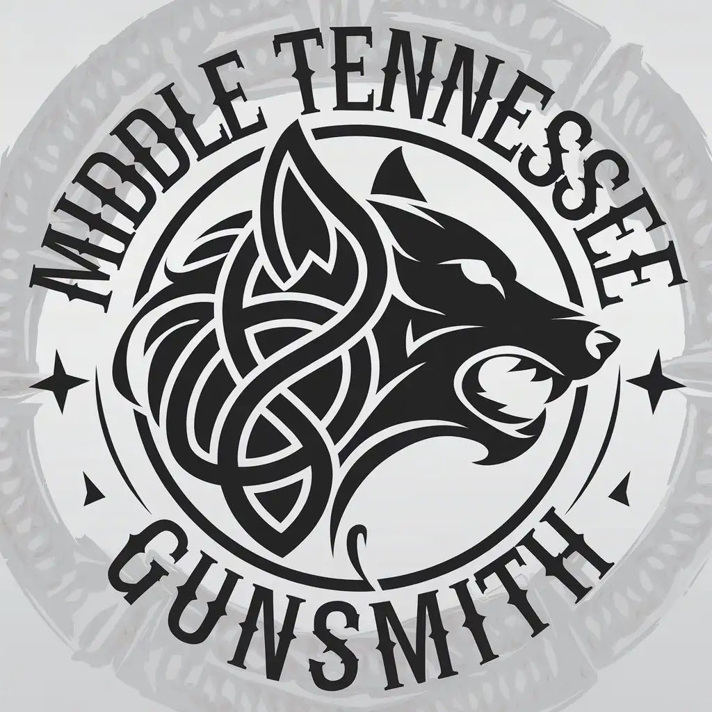 LOGO Design for Middle Tennessee Gunsmith Wolf Head Celtic Knots with Aggressive Typography