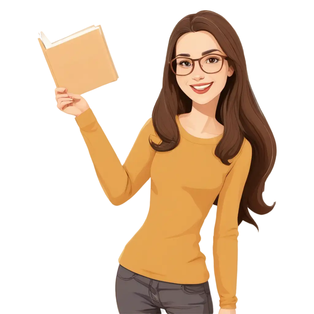 Smiley-Cartoon-Teacher-with-Long-Brown-Hair-PNG-Image-Captivating-Educational-Illustration