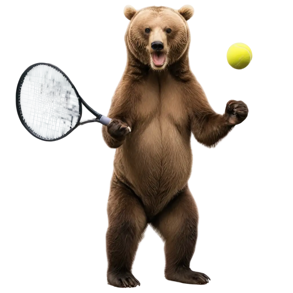 Brown-Bear-Playing-with-a-Tennis-Racket-PNG-Fun-and-Playful-Wildlife-Artwork