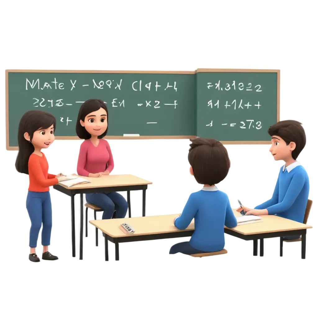 Students-Receiving-Math-Class-with-Animated-Teacher-PNG-Image-for-Educational-and-Creative-Use