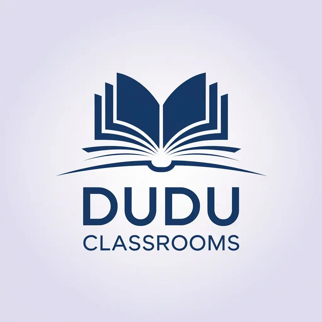 a vector logo design,with the text "Dudu classrooms or Du Du classrooms", main symbol:Books, blue,Minimalistic,be used in Education industry,clear background