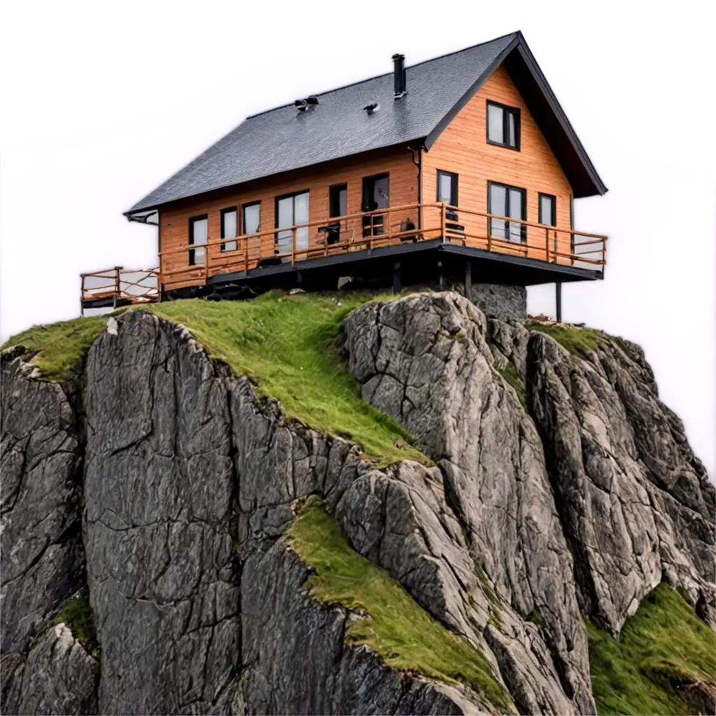 PNG-Image-Strong-House-Built-on-a-Rocky-Mountain-in-Rainy-Day