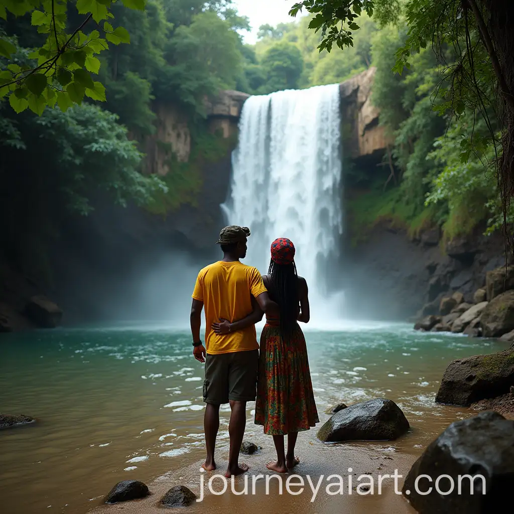 Rastafarian-Couple-Enjoying-Scenic-Jamaican-Waterfall