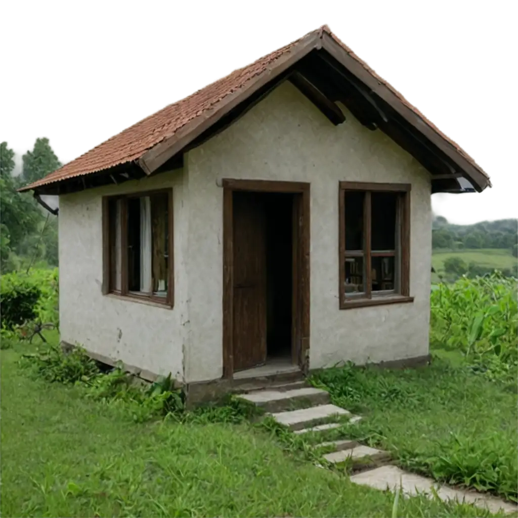 damaged house in a village