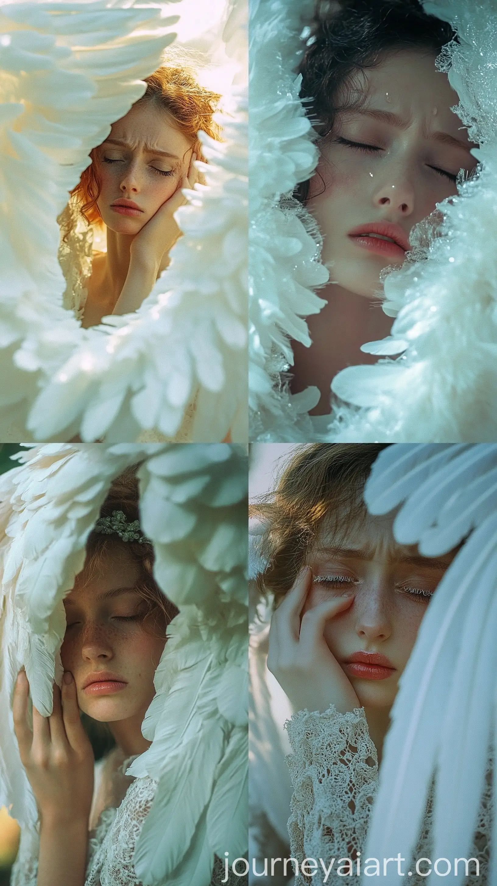 Girl-with-White-Angel-Wings-Crying-in-Ethereal-Beauty