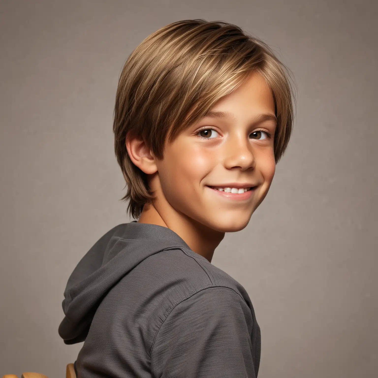 Hyper Realistic Portrait of a Happy TenYearOld Boy with ShoulderLength Blond Hair