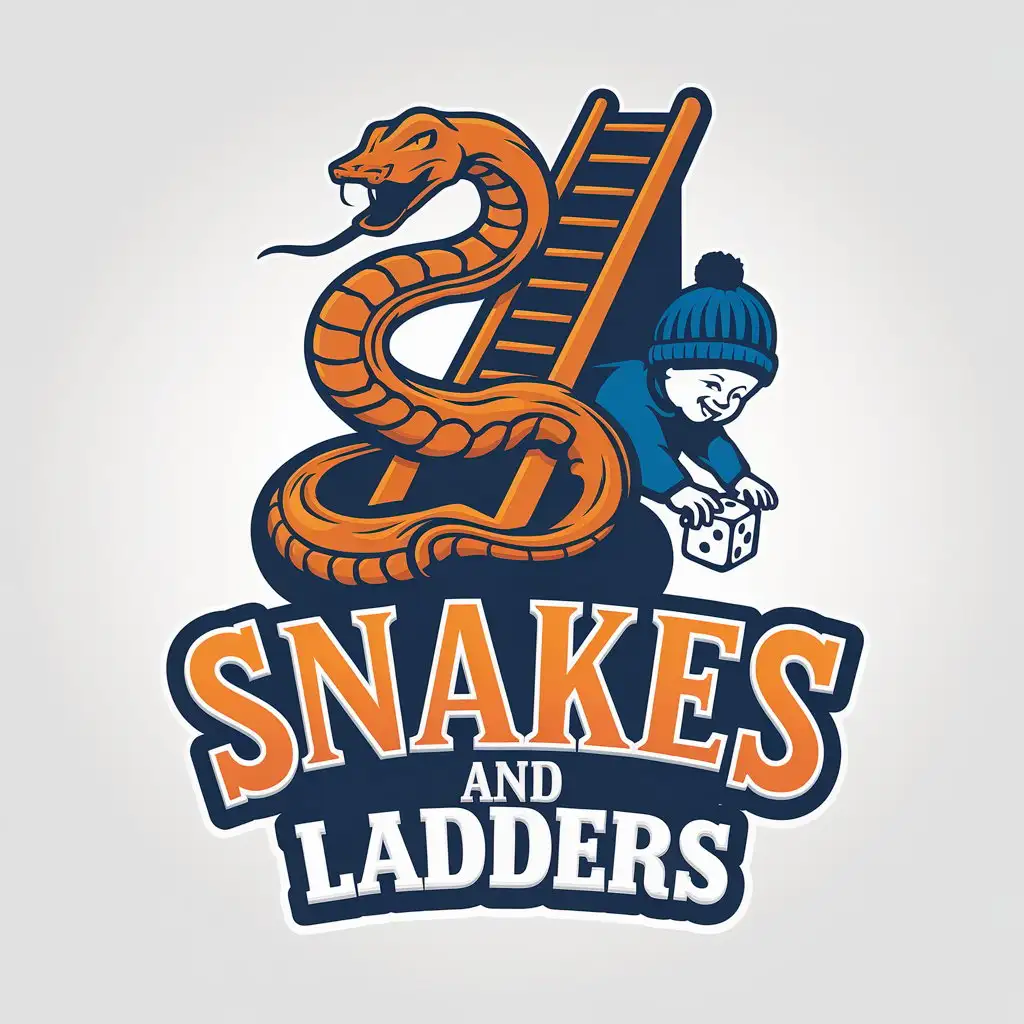 LOGO Design for Snakes and Ladders Blue and Orange with Child Dice Snakes Ladders Theme