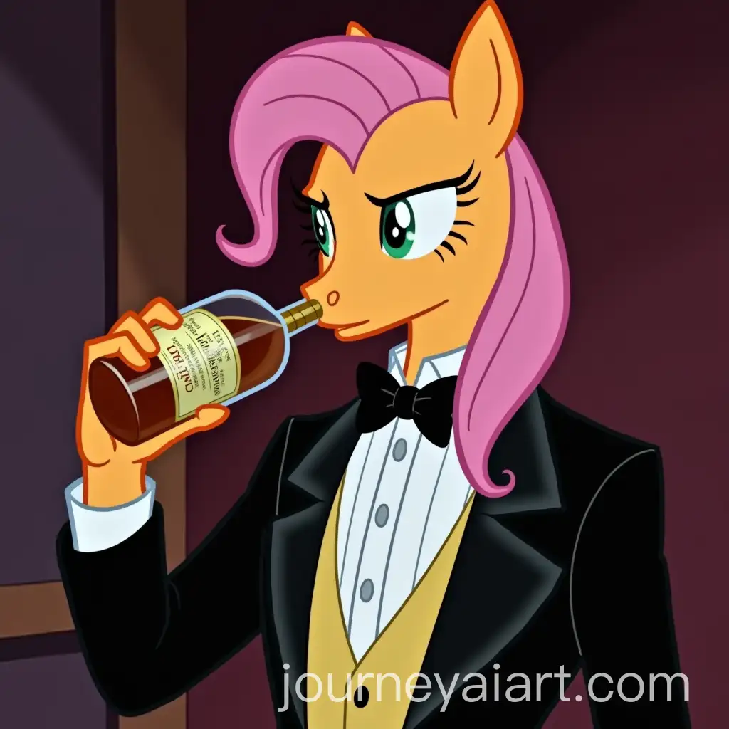 EQG-Fluttershy-as-Lex-Luthor-in-Black-Tuxedo-Drinking-Whiskey