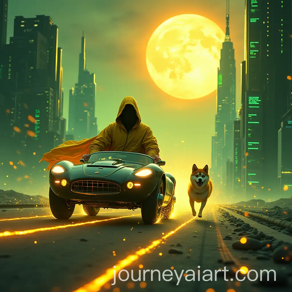 Shytoshi-Kusama-in-Golden-Robe-Riding-Futuristic-Car-Through-Mystical-Crypto-World