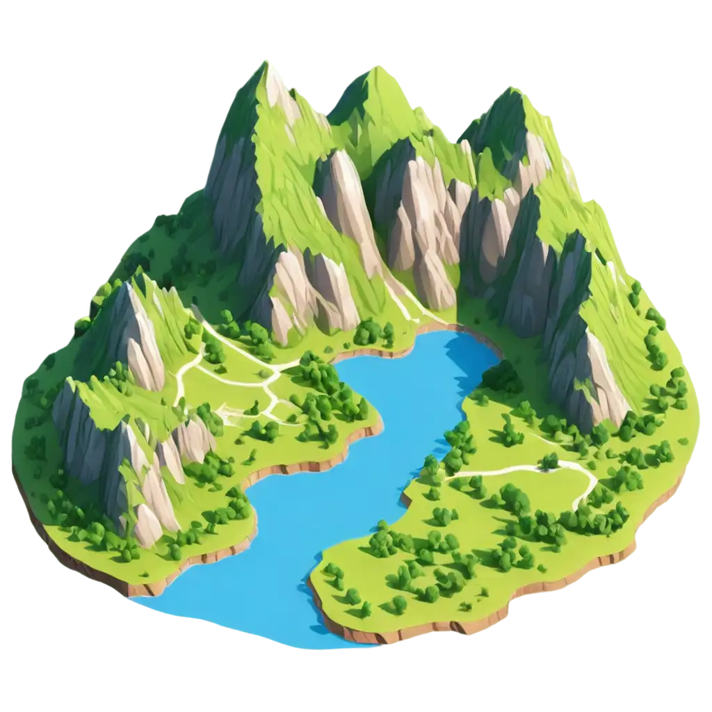 PNG-Isometric-Landscape-with-River-and-Mountain-Vector-Enhance-Your-Visual-Content-with-Clarity