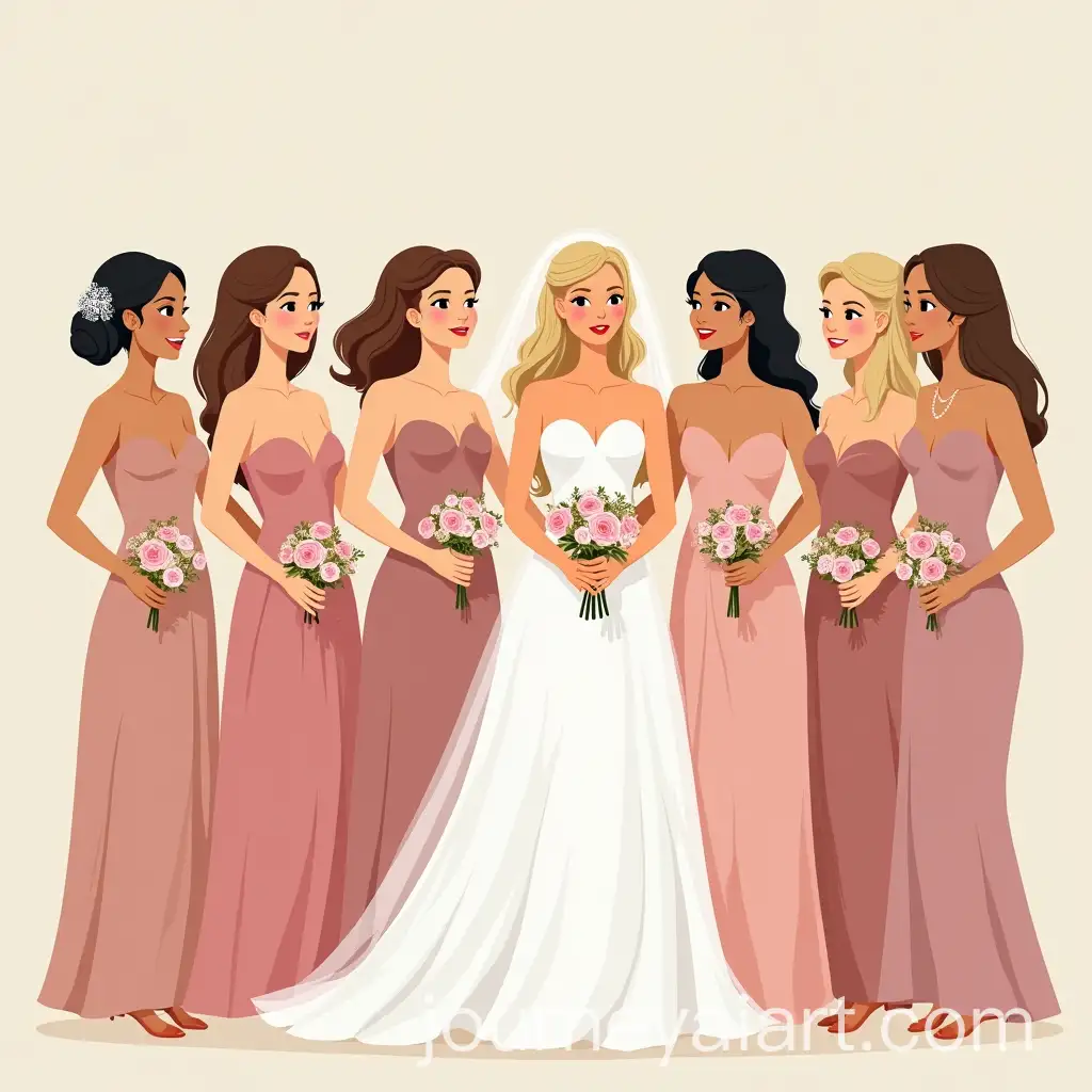 Illustration-of-Bridesmaids-Group-with-Blond-Bride