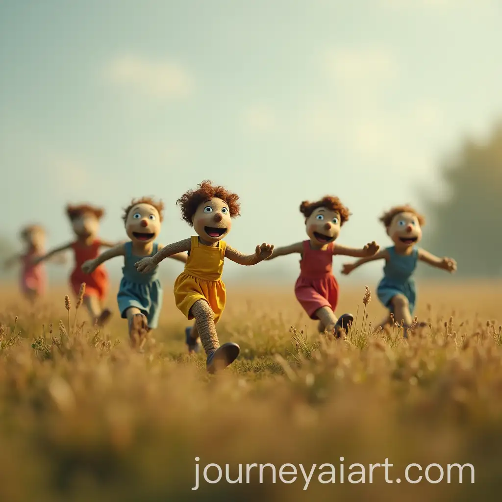 Group-of-Puppets-Running-Through-a-Field-Holding-Hands