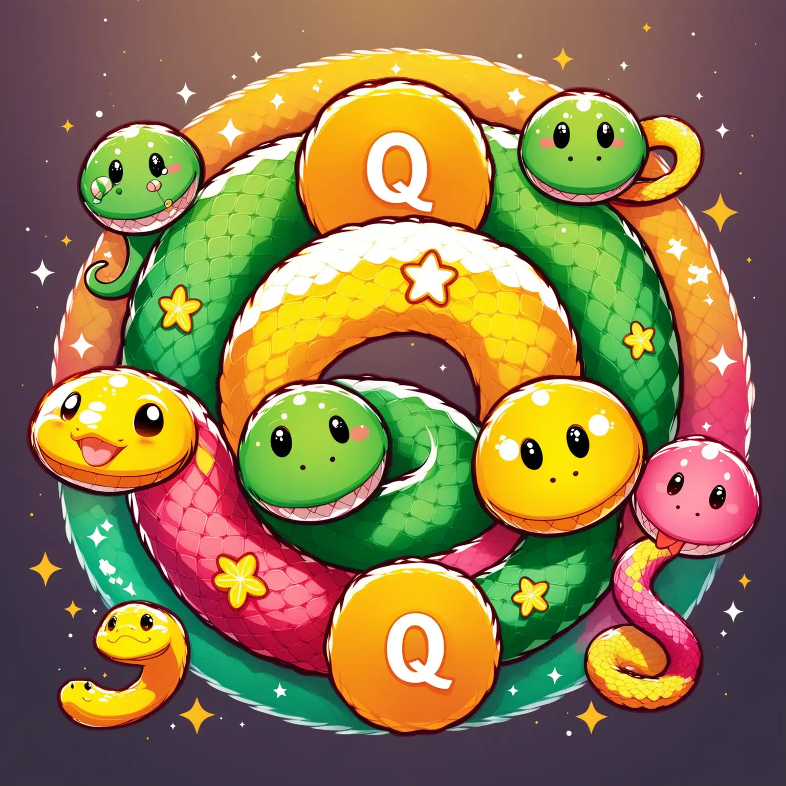 user_prompt: design icon shape circular clipping snake year mascot Q-version cute cartoon in the form of a 5 snake joyous rounded