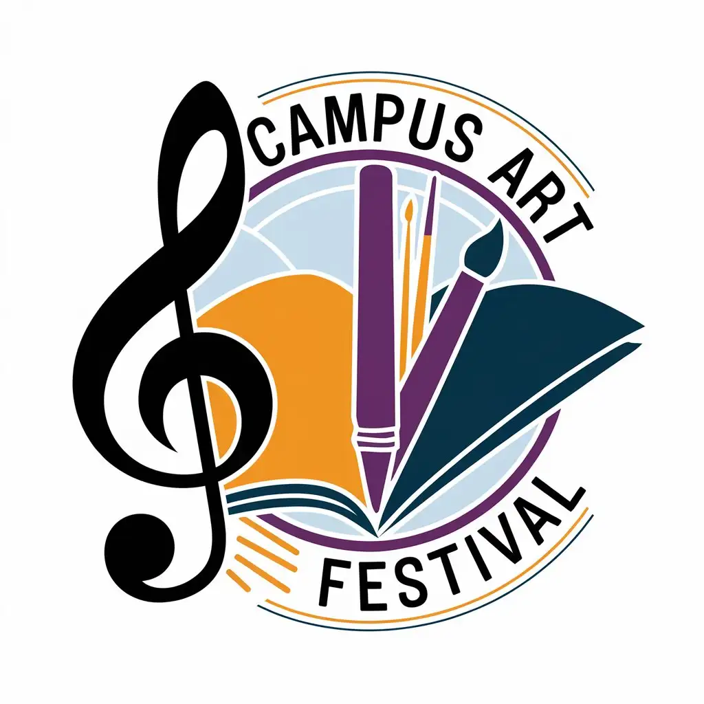 LOGO Design for Campus Art Festival Notes Paintbrush and Book Symbol with Education Theme