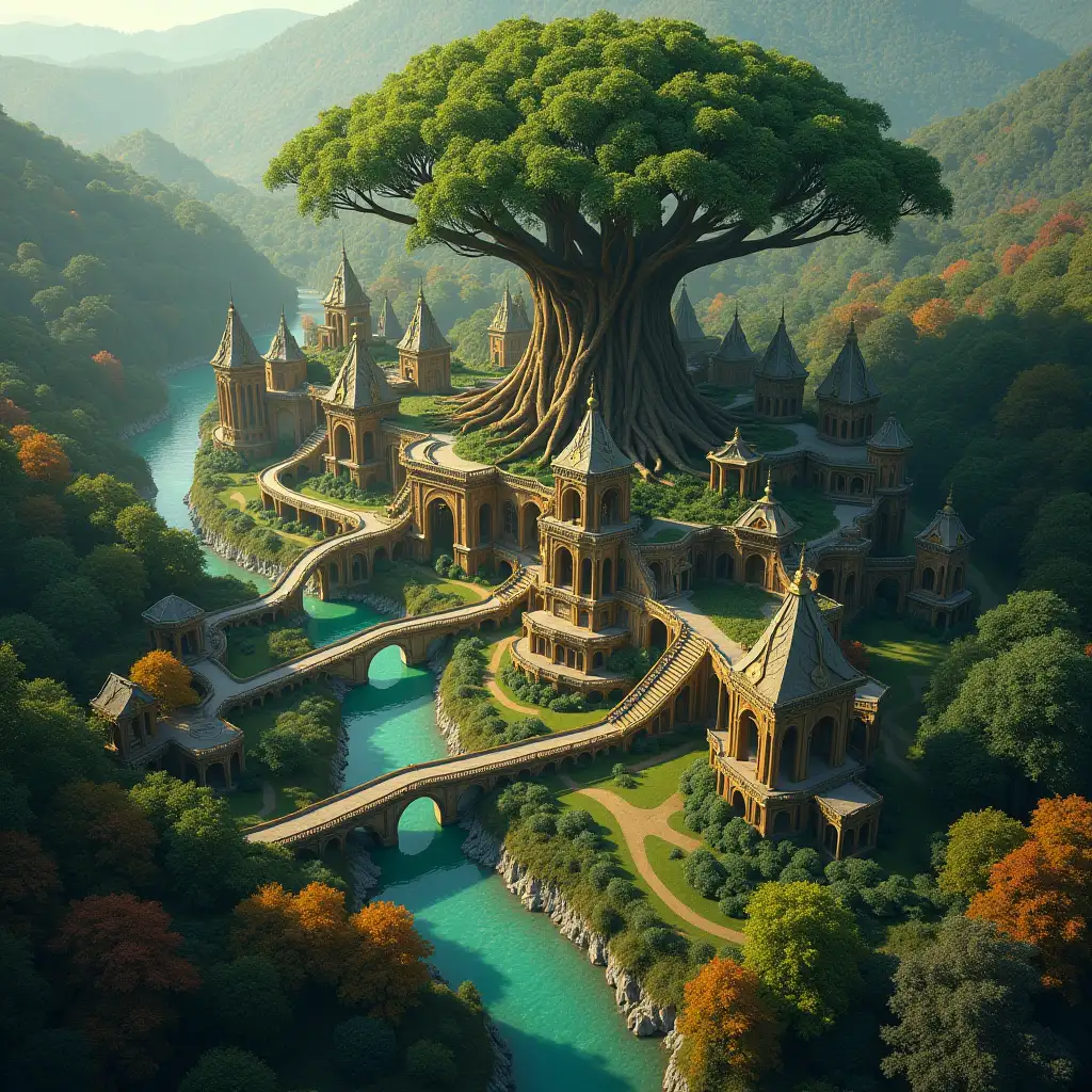 Aerial-View-of-LysThaala-A-Serene-Elven-City-in-a-Verdant-Forest