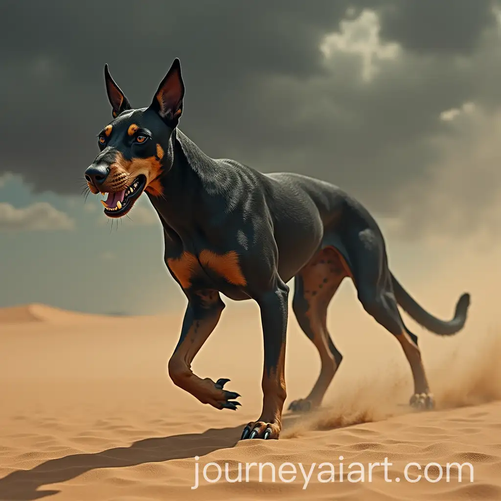 Hybrid-Desert-Predator-LeopardDoberman-Creature-in-a-Windswept-Landscape
