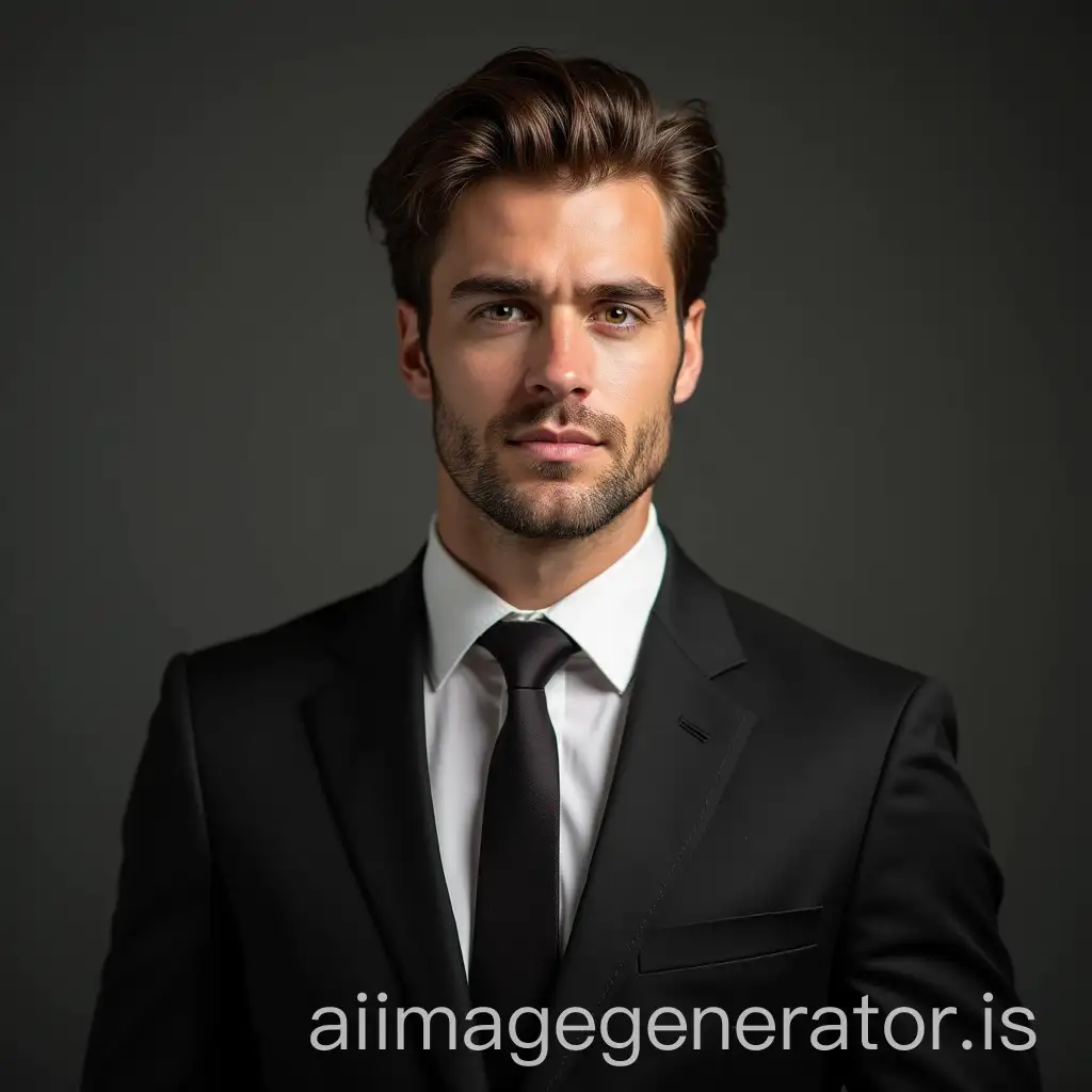 young brown haired man a bit muscular in suit