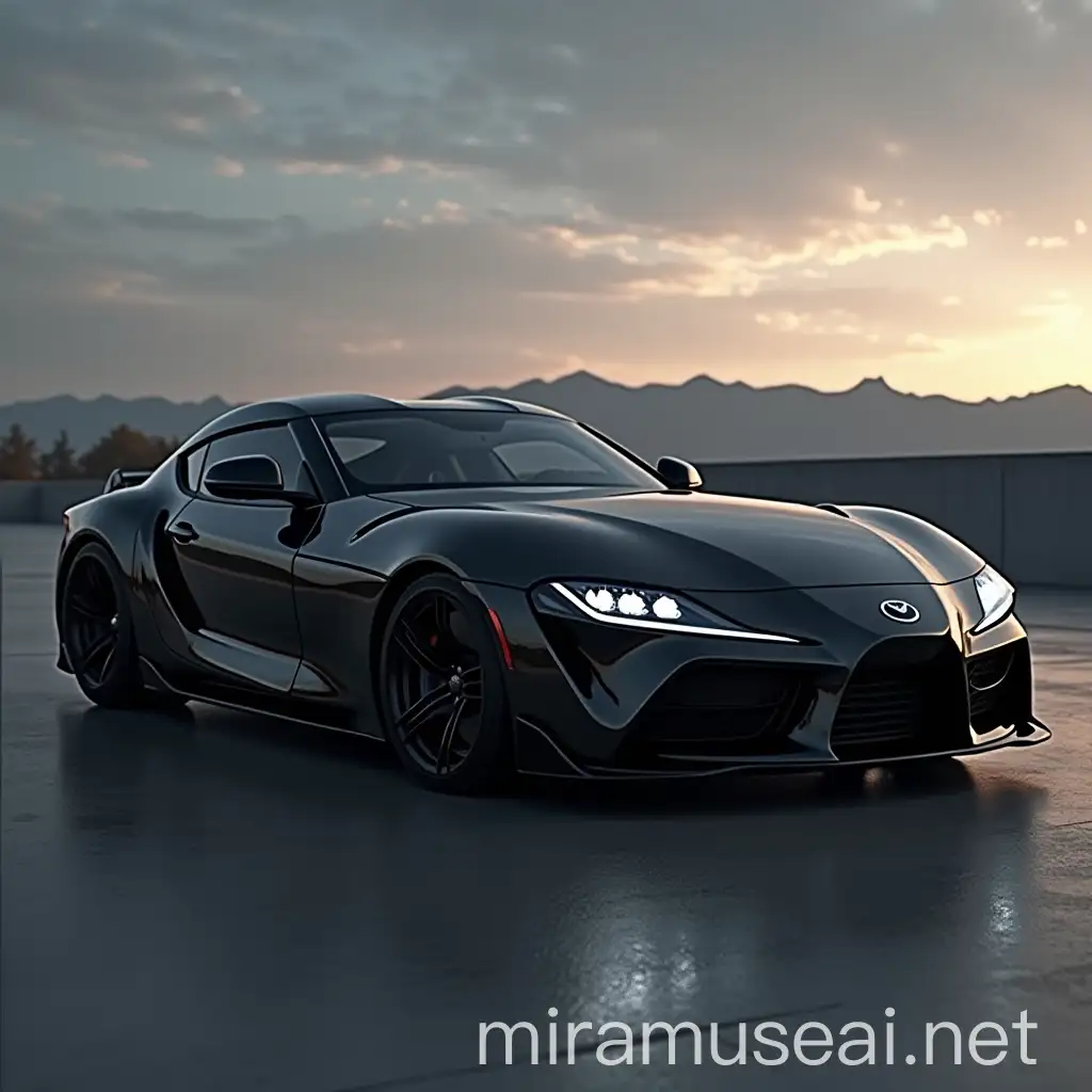 Sleek Black Sports Car Racing on a Scenic Road