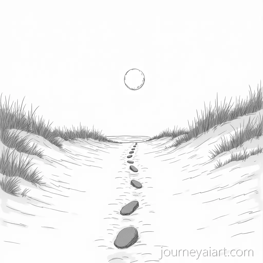 MangaStyle-Footprints-on-a-Sandy-Beach-in-Black-and-White