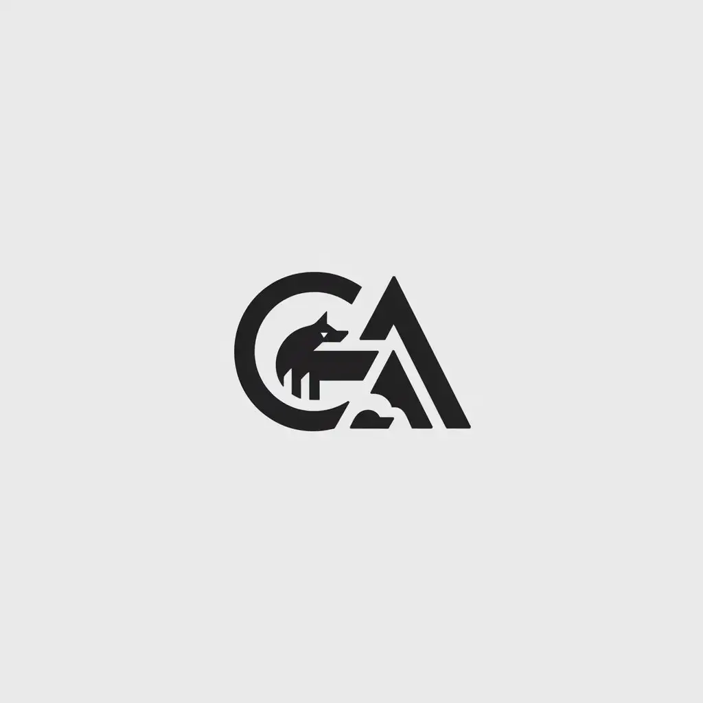 a vector logo design,with the text "CA", main symbol:wolf,Minimalistic,clear background