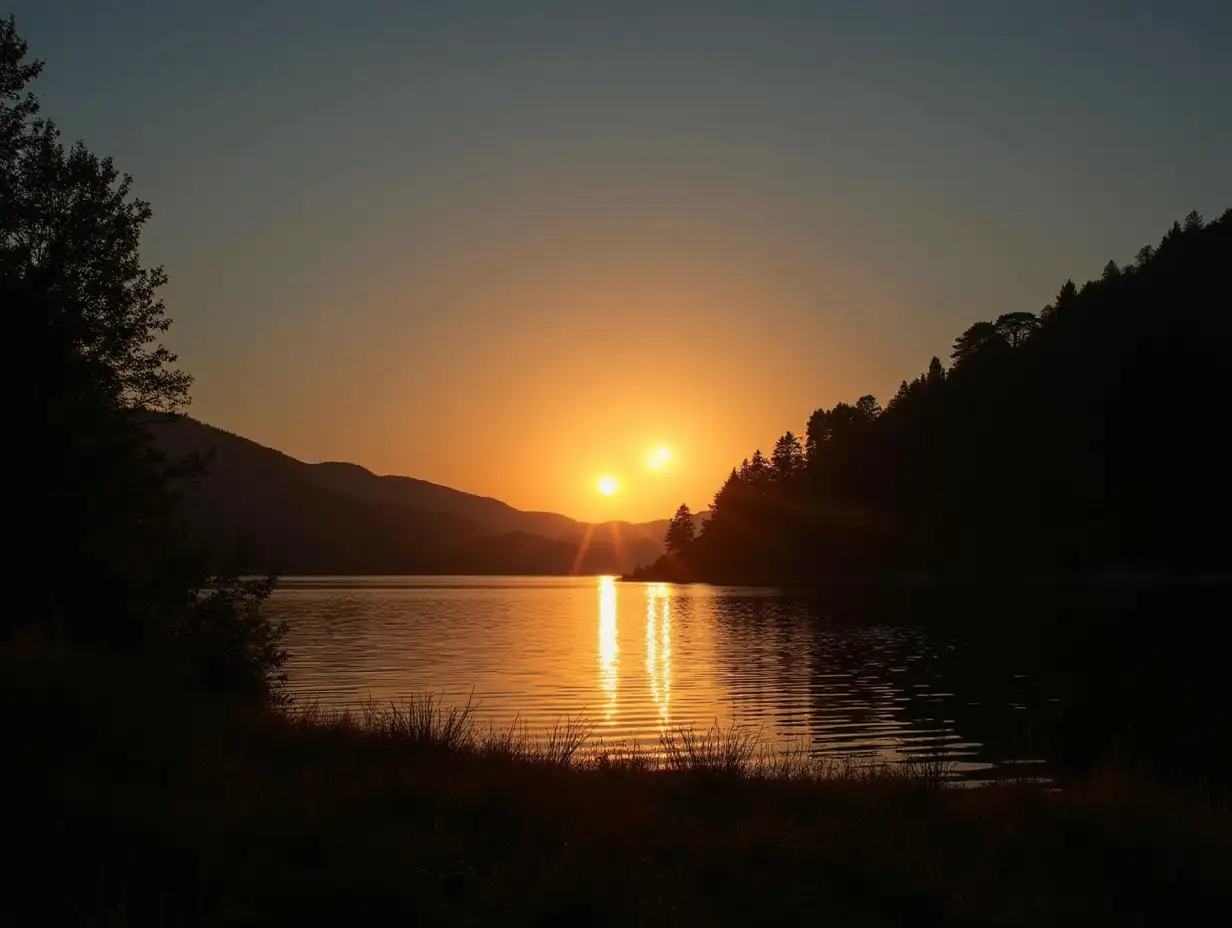 Panoramic-View-of-a-Beautiful-Summer-Sunrise-over-a-Lake