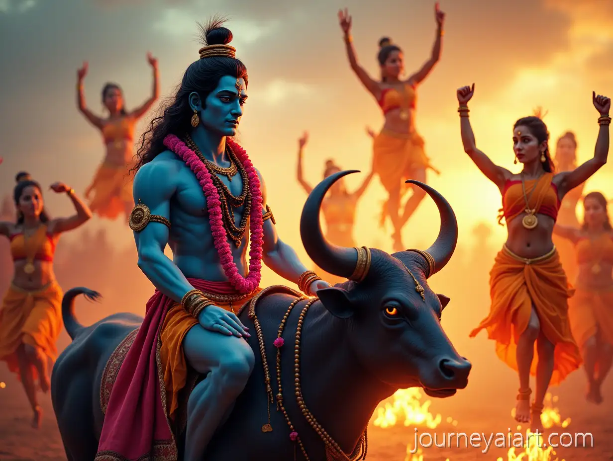 HinduHindu-festival-celebration-Festival-Celebration-with-Lord-Shiva-on-Bull-Surrounded-by-Dancers-and-Bonfire