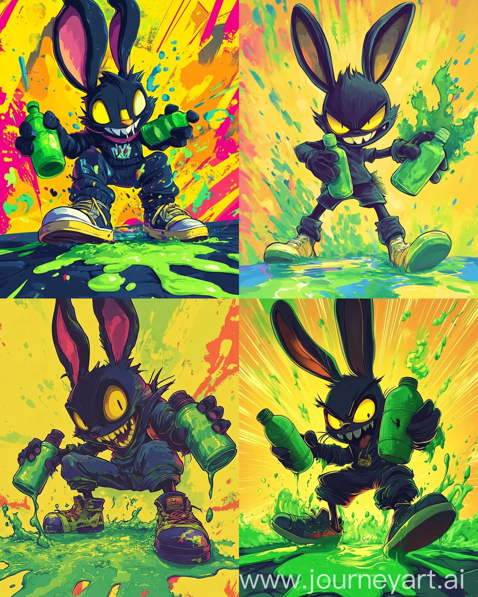 Evil-Bunny-Character-Creates-Art-with-Green-Paint