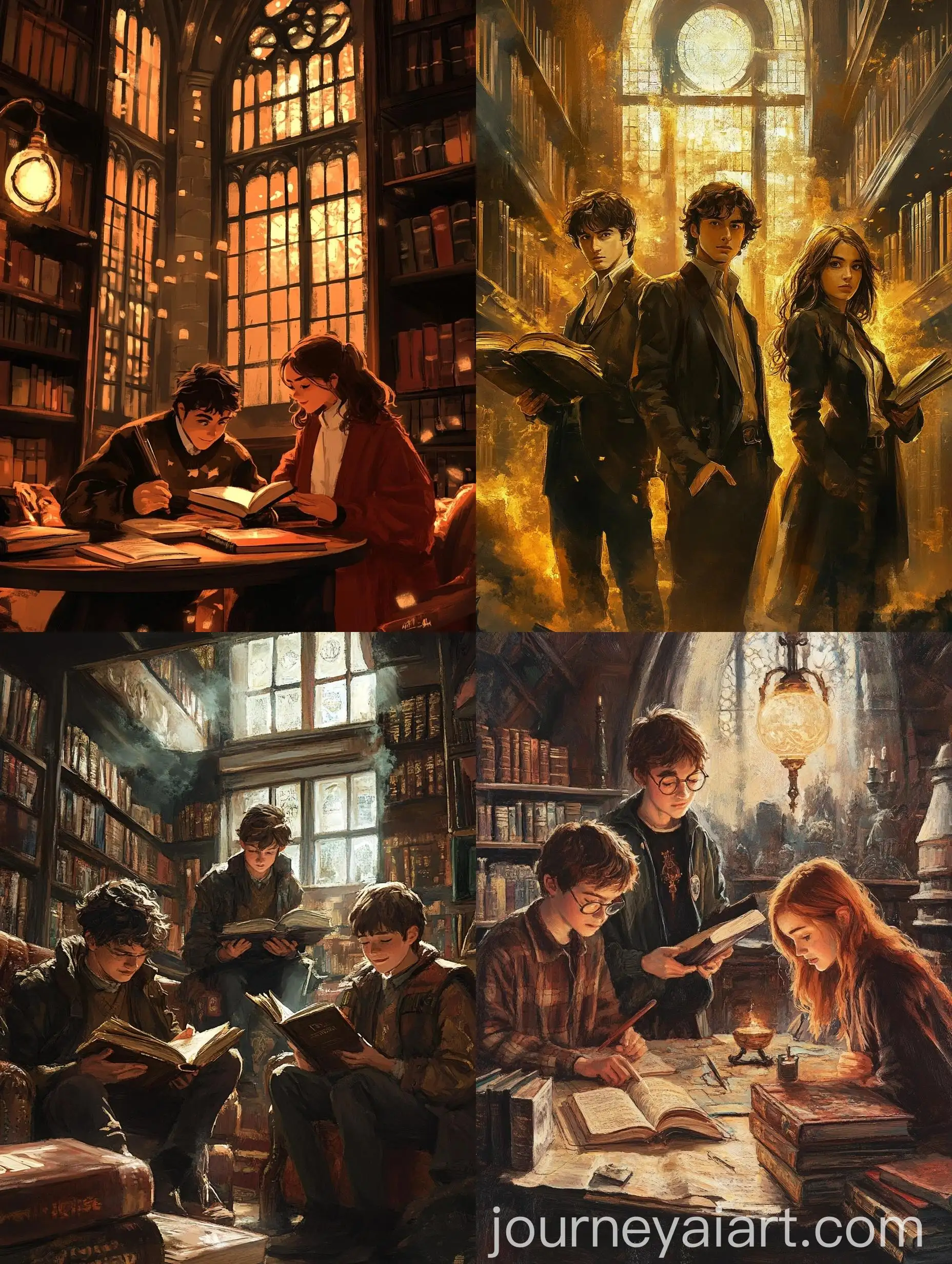 The-Golden-Trio-in-a-Mysterious-Library