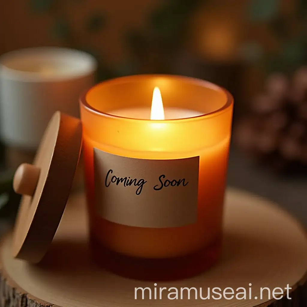 Ambient Frosted Amber Glass Container Candle with Wooden Lid