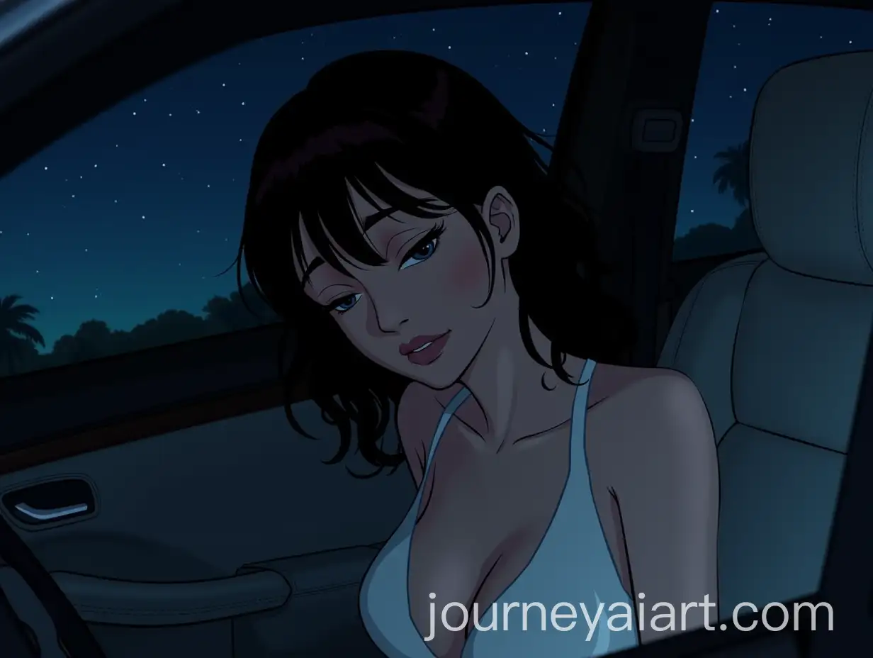 Stylized-Illustration-of-a-Woman-in-a-Luxury-Car-at-Night-with-Starry-Sky