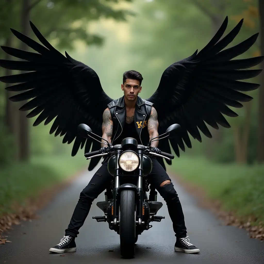 Indonesian-Man-with-Majestic-Wings-Riding-a-Sport-Bike-on-a-Forest-Path