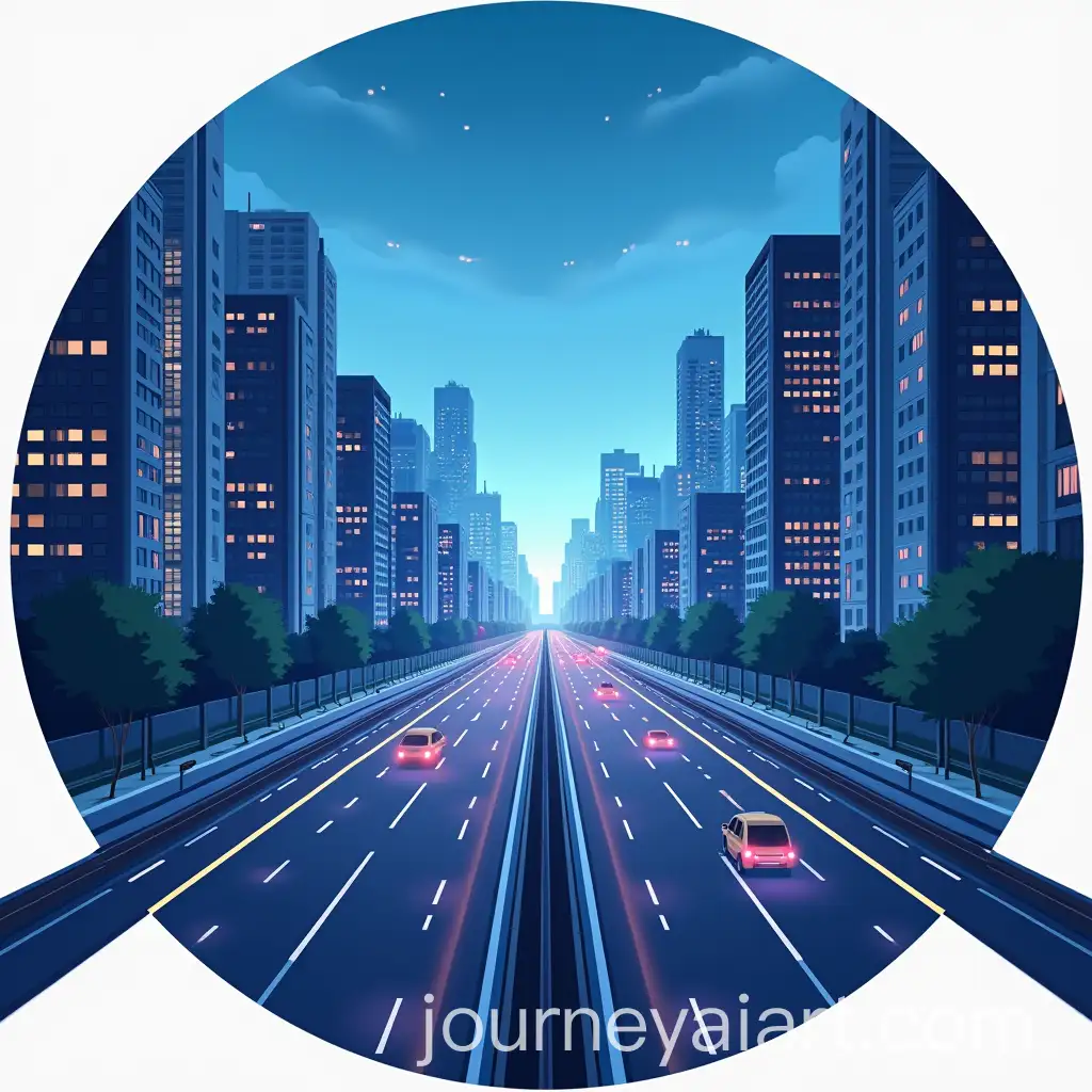 Symmetrical-Urban-Nocturne-Highway-View-of-HighTech-Cityscape