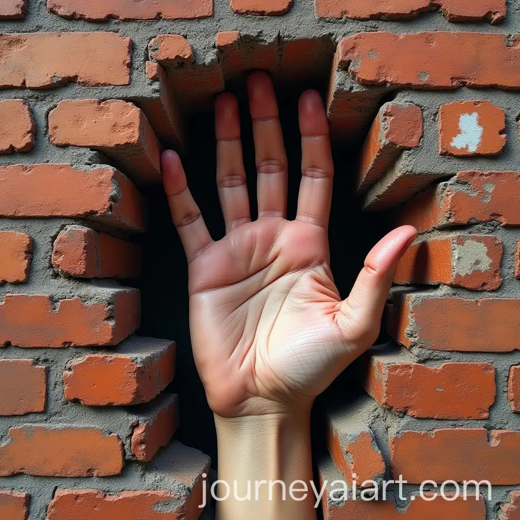Illusion-of-Hand-Emerging-from-Brick-Wall-Artwork