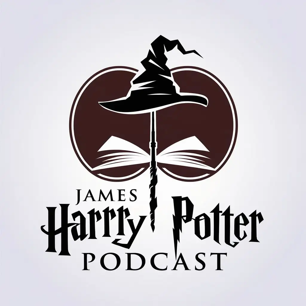 LOGO Design for James Harry Potter Podcast Magic Wand Wizard Hat and Book Theme for Education Industry