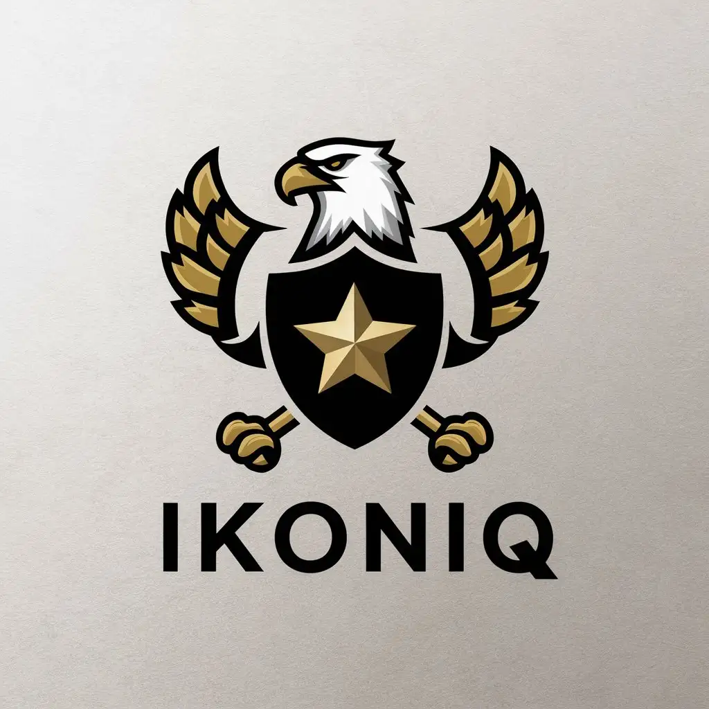 LOGO Design For IKONIQ Eagle Holding Shield with Gold Star and Leaf Accents