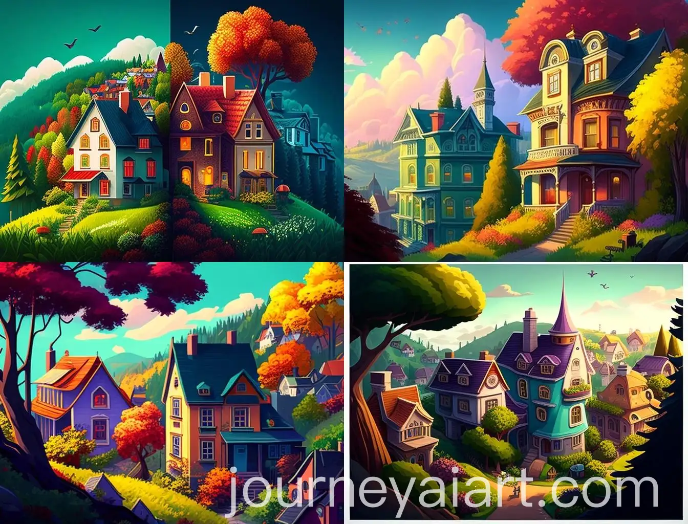 Scenic-Small-Town-with-Grand-Mansion-and-Cozy-Cottage-Garden