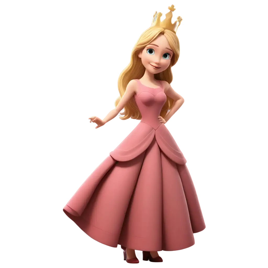 Beautiful-3D-Cartoon-Drawing-of-a-Blonde-Girl-in-a-Ball-Gown-with-Crown-PNG-Image