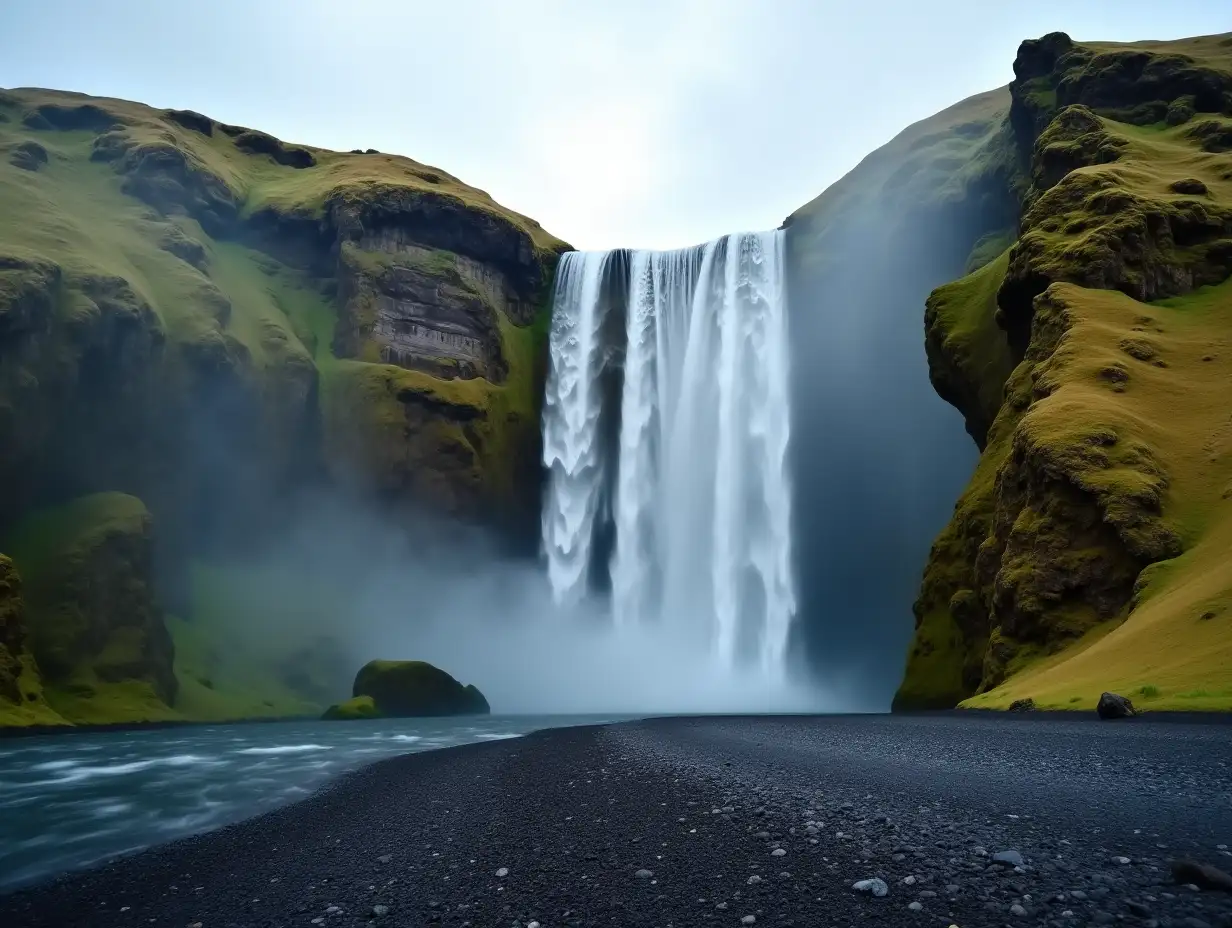 Stunning-Skogafoss-Waterfall-in-Summer-Gloom-Iceland