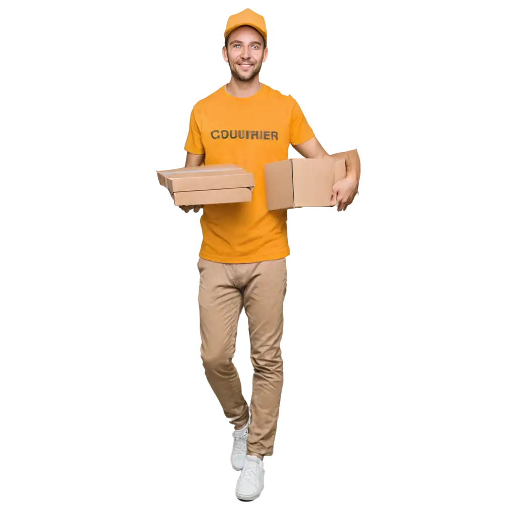 Smiling-Courier-Holding-Cardboard-Box-PNG-Image-Yellow-TShirt-and-Cap