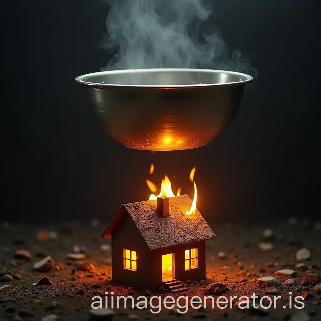 Metal-Bowl-Floating-Above-a-House-on-Fire