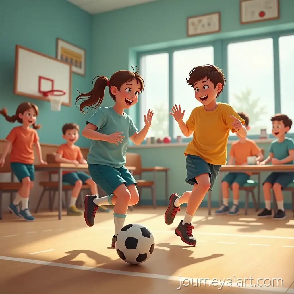 Happy-Children-Playing-Soccer-and-Basketball-in-Phys-Ed-Class