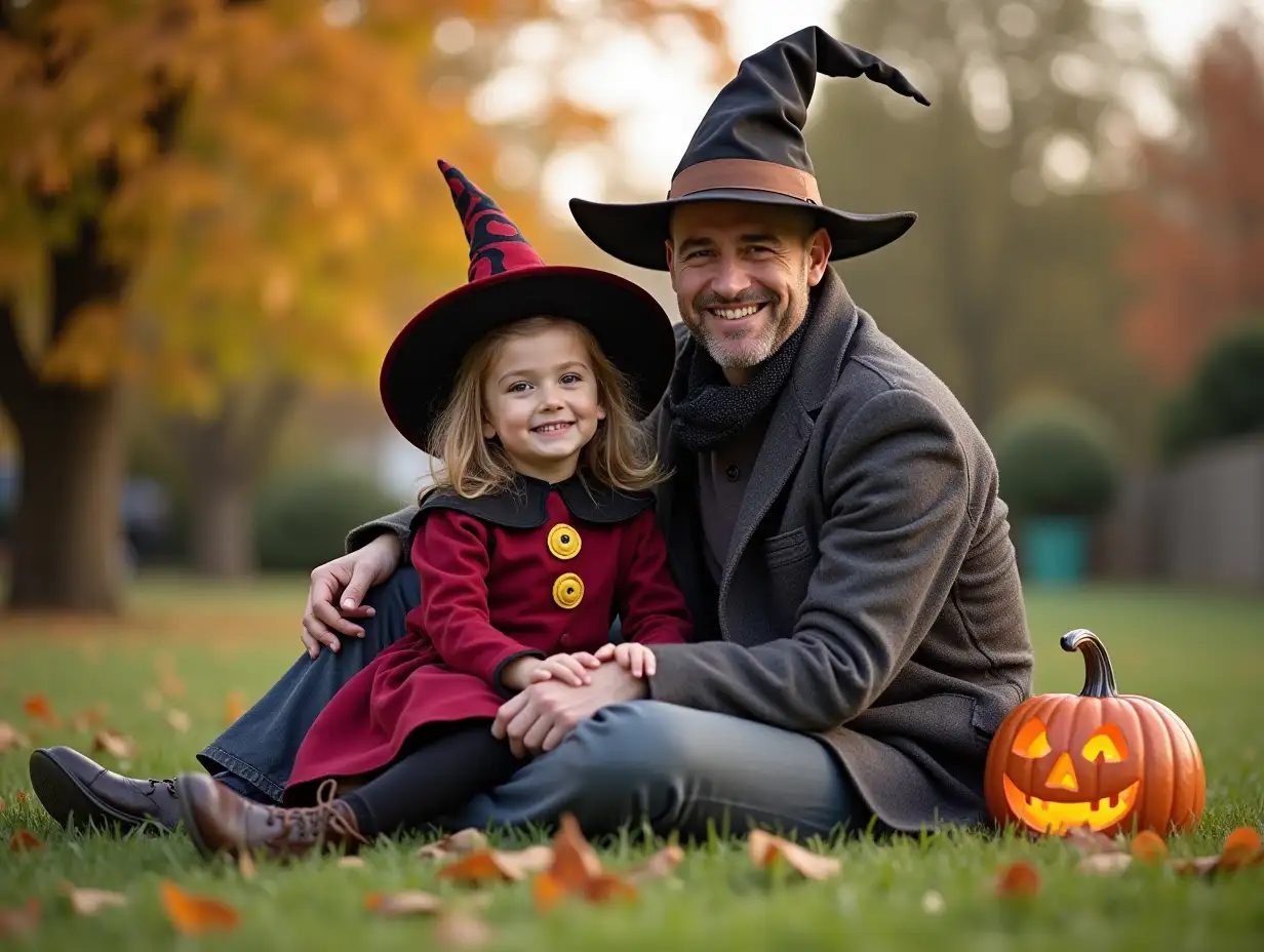 Spooky-Halloween-Fun-Father-and-Daughter-in-Festive-Yard