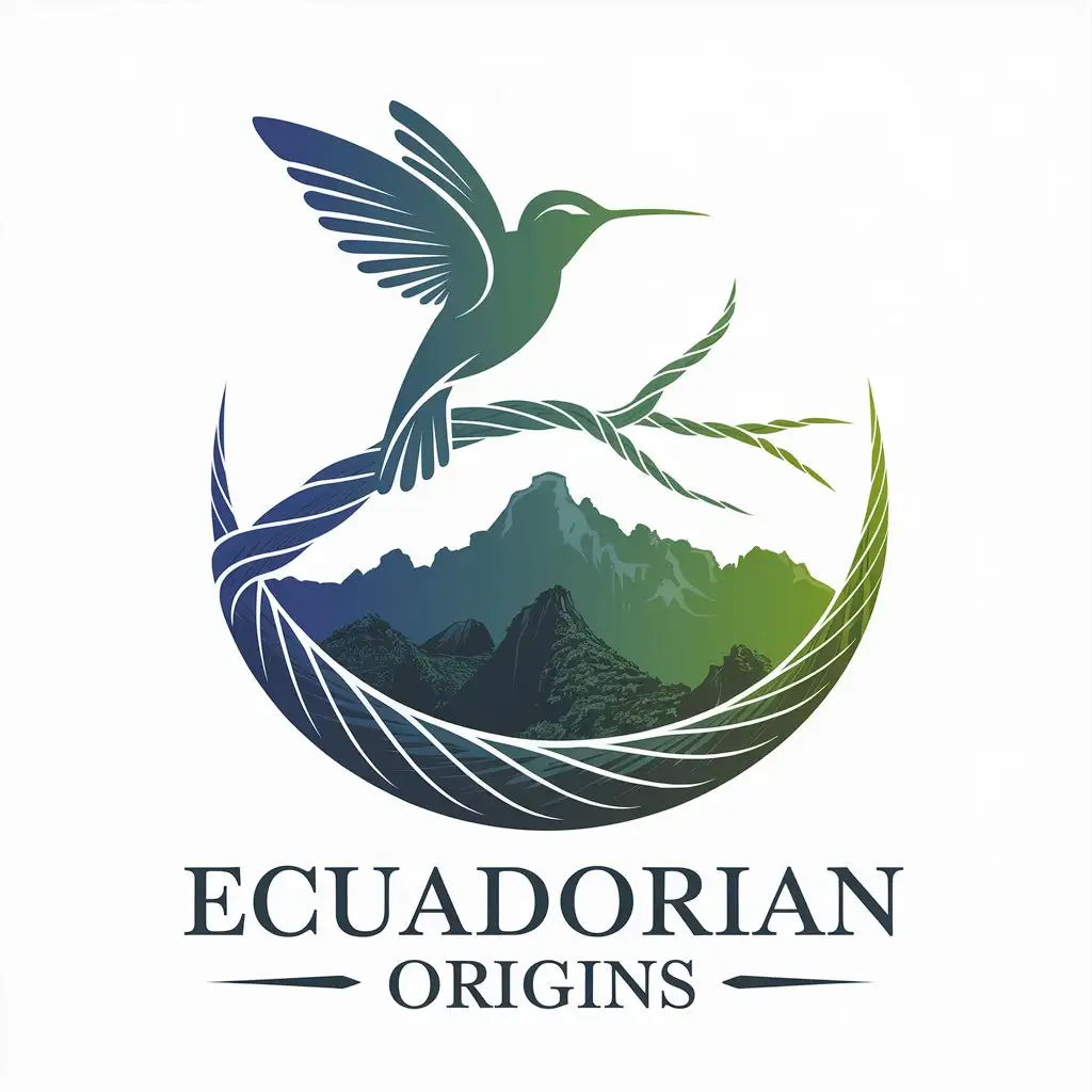 LOGO Design for Ecuadorian Origins Amazon Rainforest Andes Mountains with Hummingbird