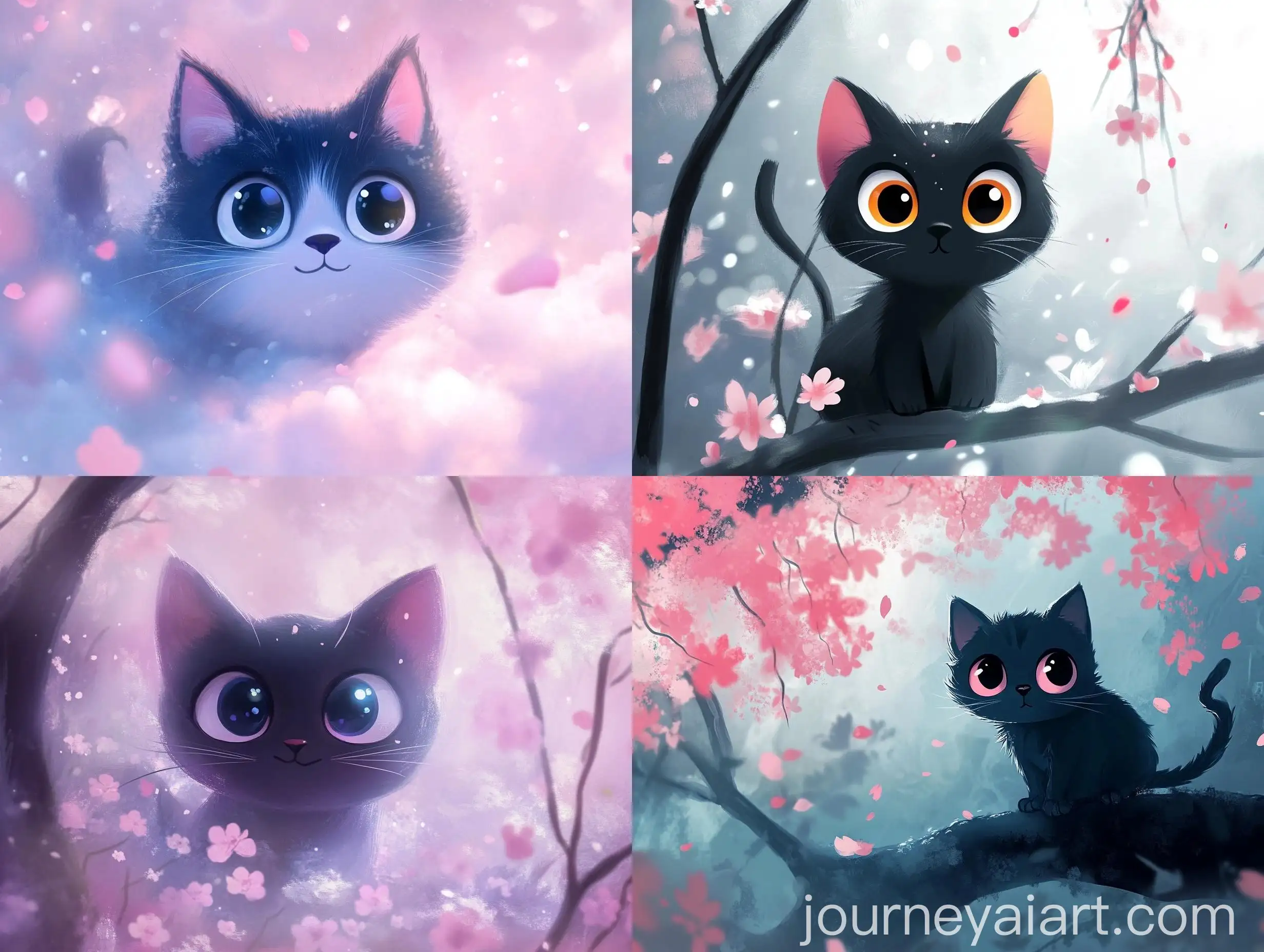 Cartoon-Cat-with-Big-Eyes-in-Apofiss-Style-Amid-Sakura-and-Mystical-Fog