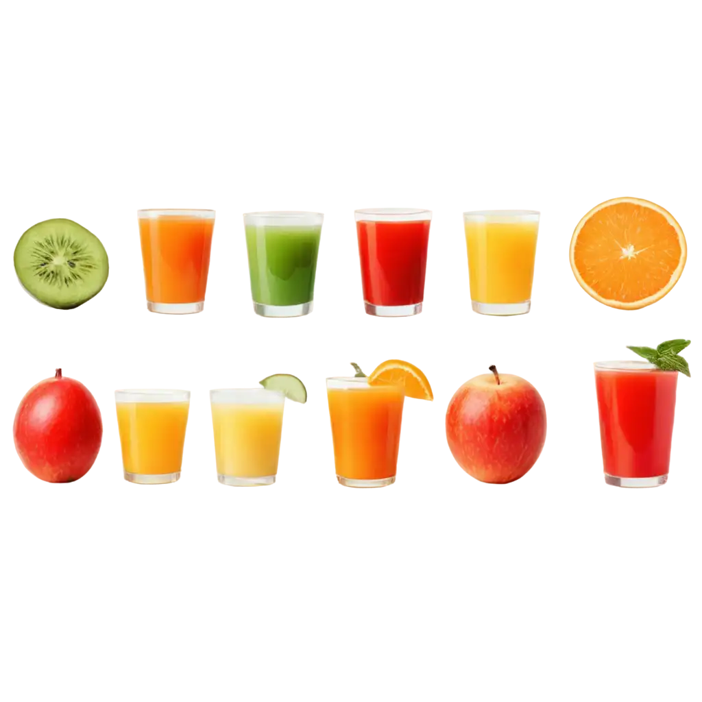 HighQuality-PNG-of-Fresh-Fruit-Juices-in-Transparent-Glasses-and-Bottles-with-Natural-Garnishes