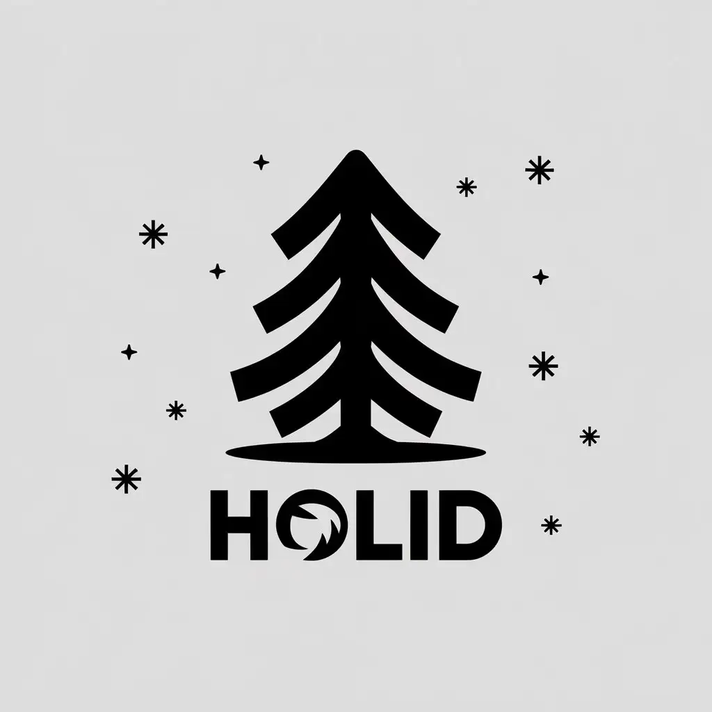 LOGO Design for Holid Minimalistic Pine Tree with Black Design and Snowflakes Theme