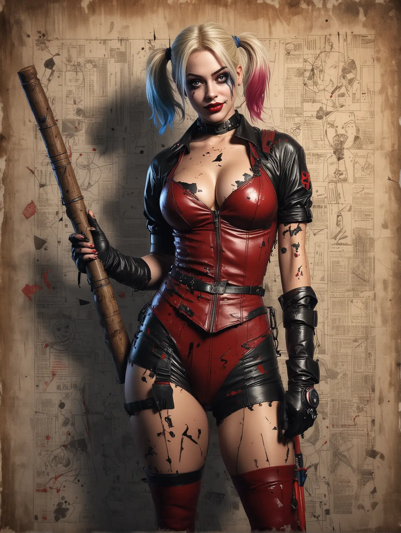 Dynamic-Harley-Quinn-Portrait-in-Blueprint-Style